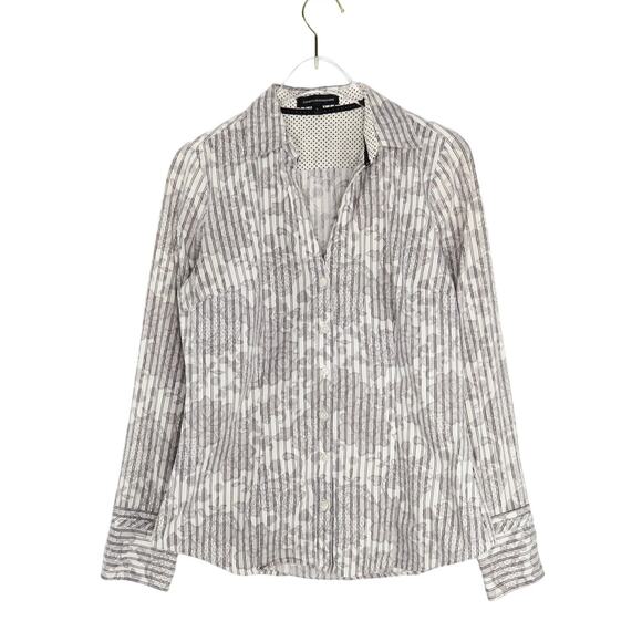 Express Gray Floral Button Down Striped Blouse Small Corpcore Professional - Picture 1 of 5